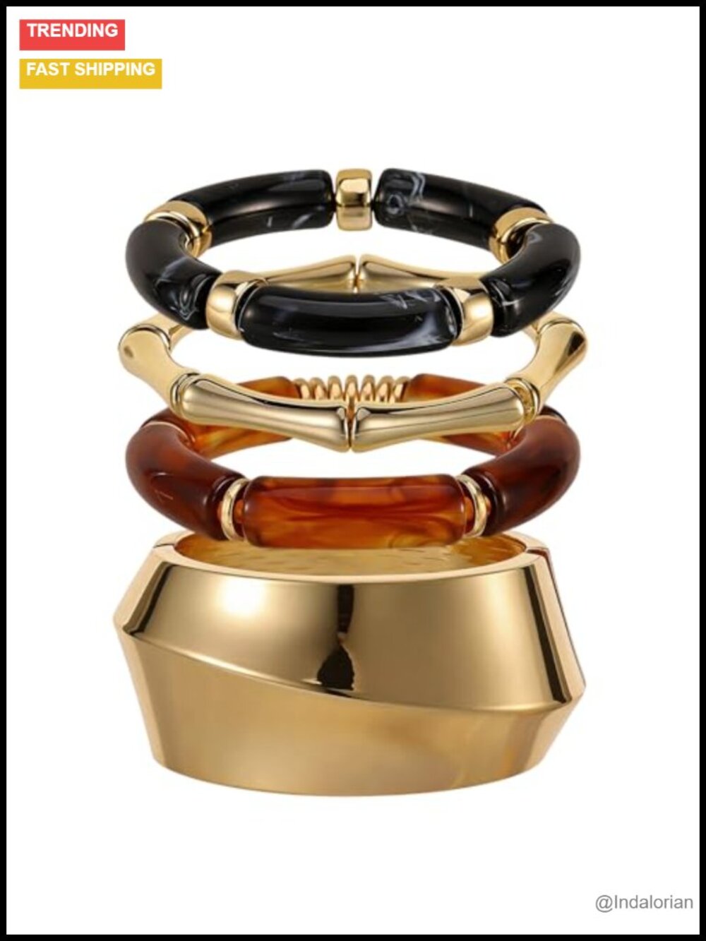Chunky Acrylic Stretch Bangle Bracelet Set Gold Plated Open Bangle Women's